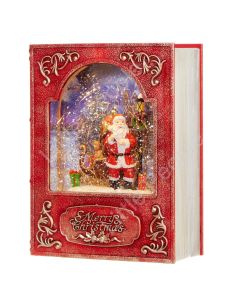 Santa Lighted Water Book In Swirling Glitter - Battery Operated 8.5 Inch