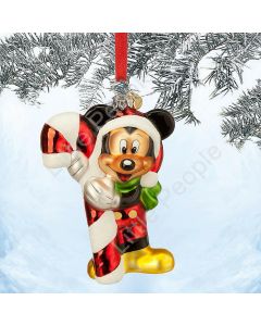 2014 Santa Mickey Mouse Candy Cane Sketch Glass Christmas Ornament Disney Store