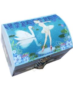 Music Jewel Box Dome Paper Mirror On Inside Of Lid Swan Lake
